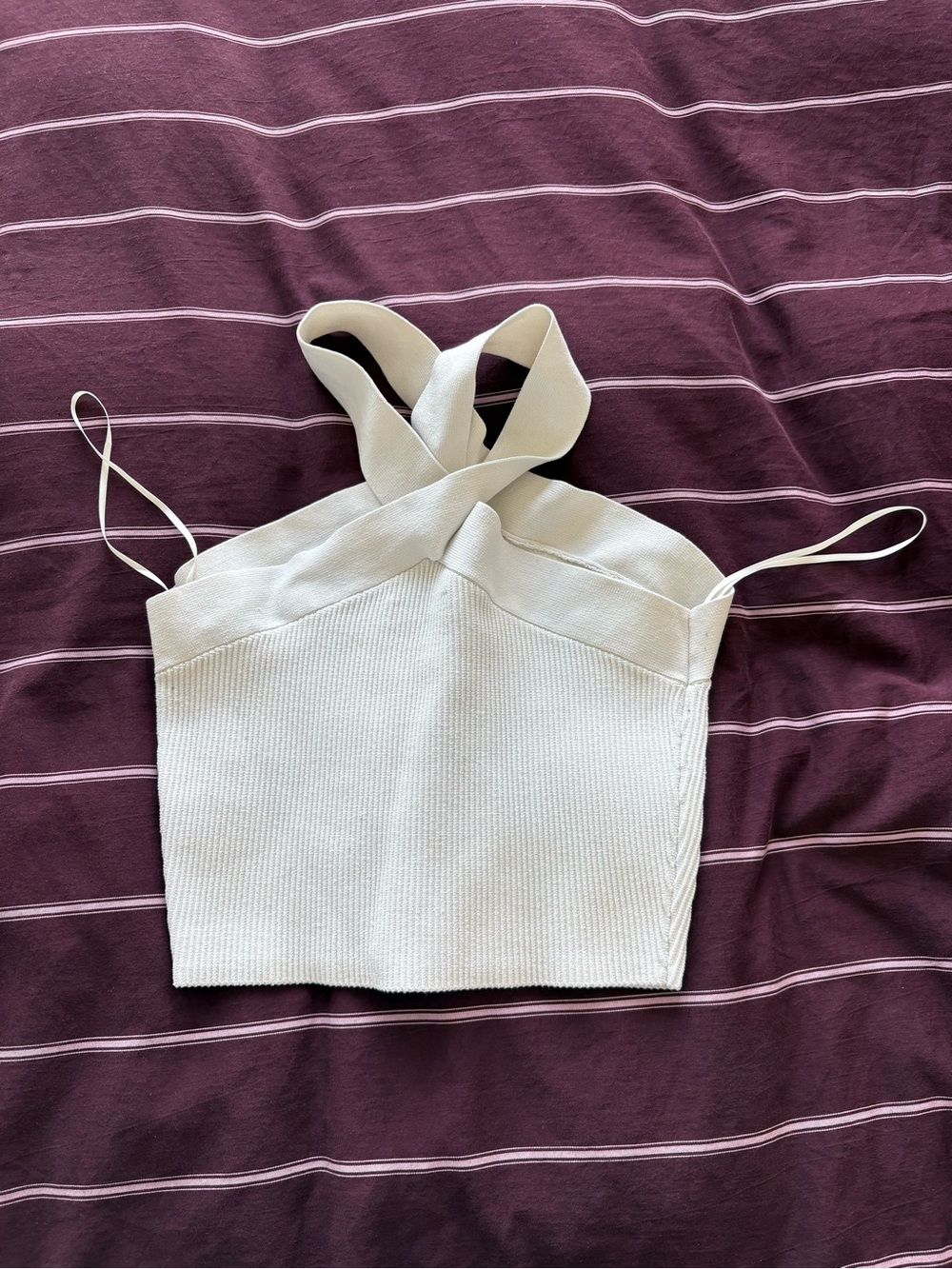 Aritzia Cream Cross-Back Knit Crop Top
